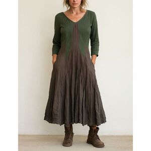 Redwood Court Womens Boho Silk blend Lagenlook 3/4 Sleeve Tunic Dress Size Small